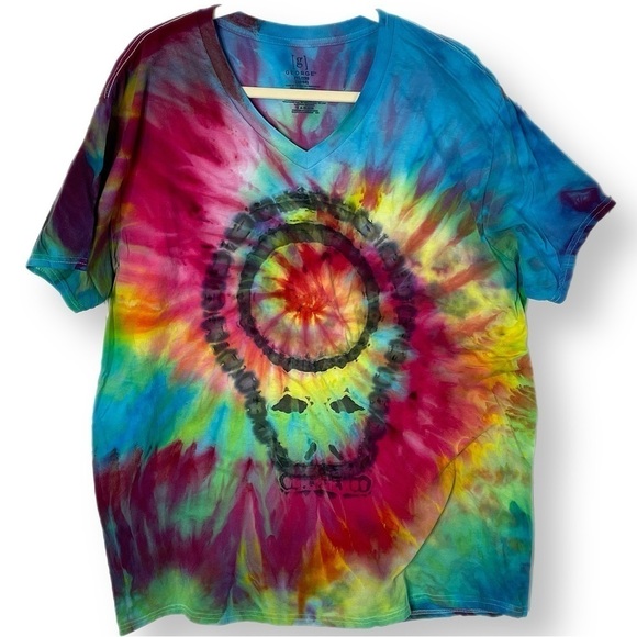 Tie dye Steal Your Face Stealie rainbow swirl 2XL v neck unisex tee skull - Picture 1 of 6